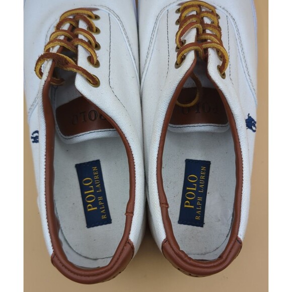 Polo Ralph Lauren Vaughn White Canvas Sneakers Shoes Mens Size 11 D Leather Lace - Picture 7 of 12